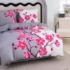 Pościel bawełna 100% 160x200 biało szara w różowe kwiaty PB575