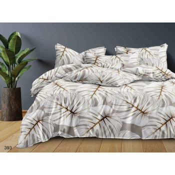 Pościel 200x220 bawełna satynowa szara kwiat monstera PK356