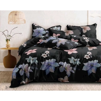 Pościel 160x200 czarna w kwiaty PK483