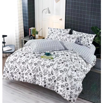 Pościel 160x200 Bawełna satynowa Biała w czarne wzory C76