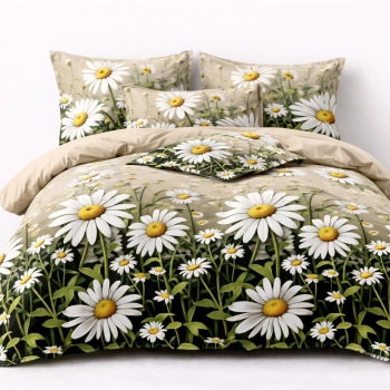 Pościel satynowa 160x200 w stokrotki – komplet premium PK815