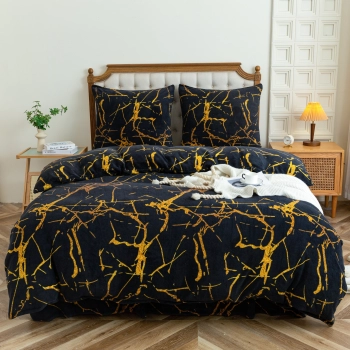 Pościel polarowa 160x200 zimowa marmurkowa czarno zlota PP574
