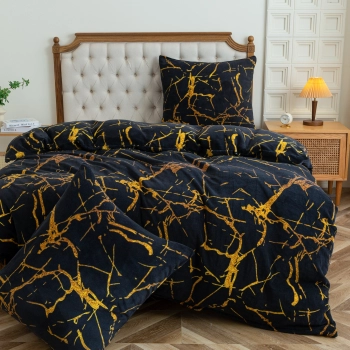 Pościel polarowa 160x200 zimowa marmurkowa czarno zlota PP574