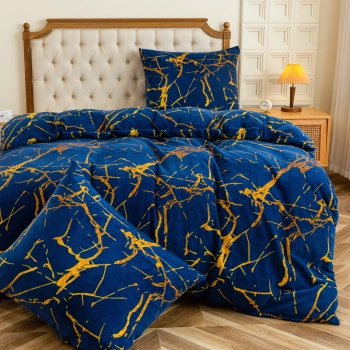 Pościel polarowa 200x220 zimowa marmurkowa niebiesko złota PP573