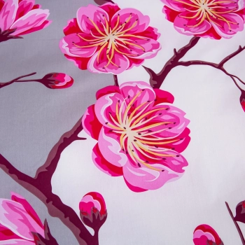 Pościel bawełna 100% 160x200 biało szara w różowe kwiaty PB575