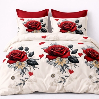 Pościel 160x200 bawełna satynowa róże czerwone PK745 z PRZEŚCIERADŁEM