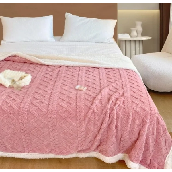 Koc Różowy 160x200 Sweterek Baranek dwustronny Sherpa – wyjątkowo miękki i przytulny